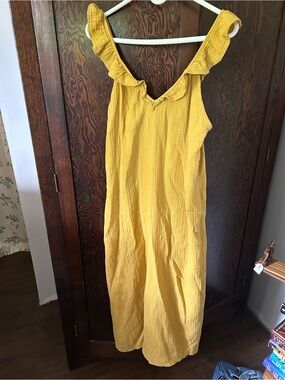Gauze Cotton Yellow Ruffled Strap Sundress